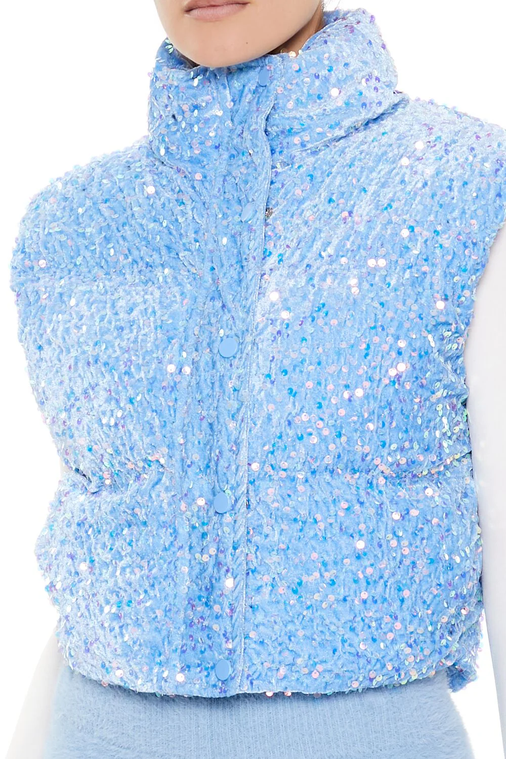Iridescent Sequin Faux Fur Vest - Image 8