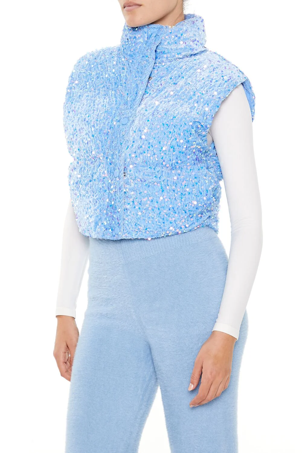 Iridescent Sequin Faux Fur Vest - Image 9