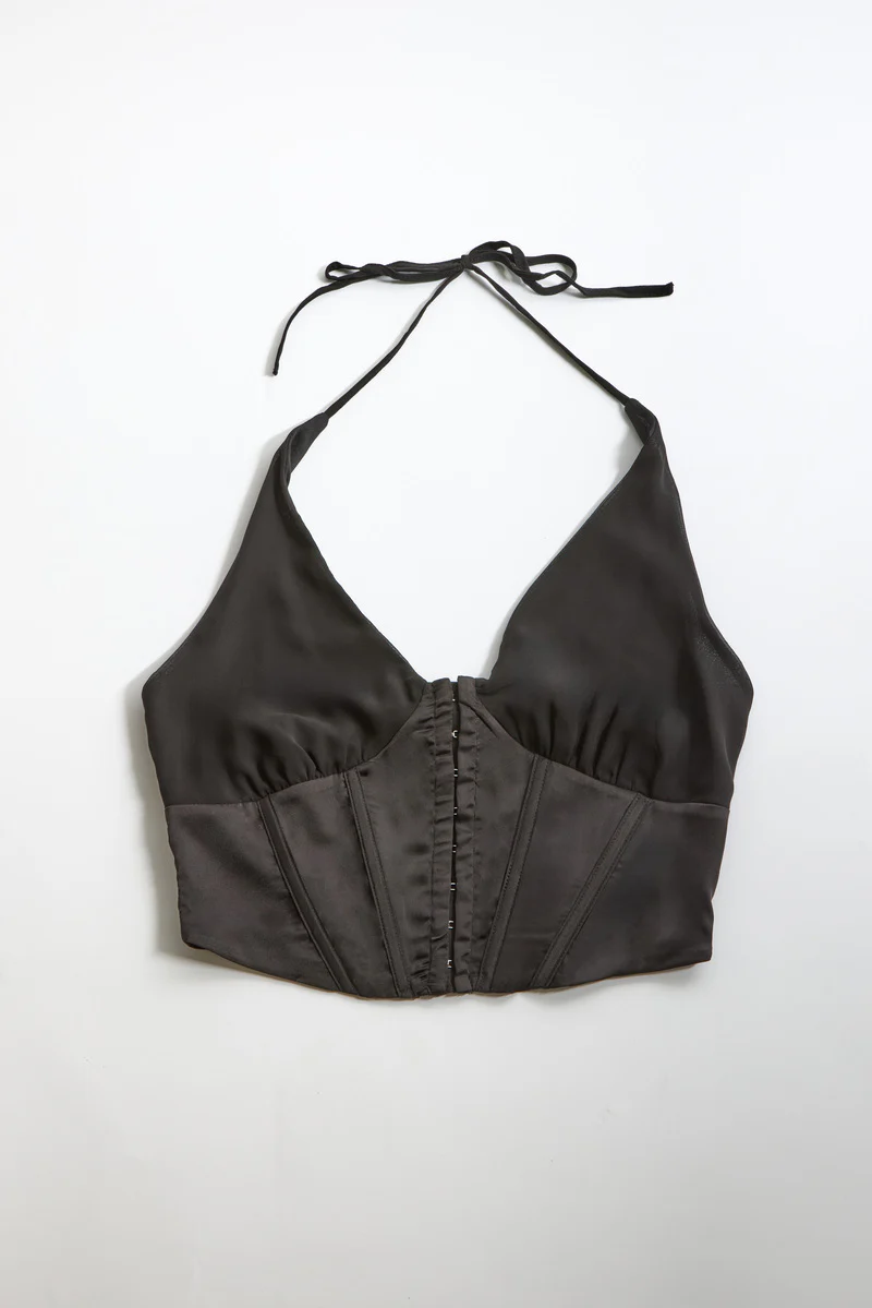 Satin Halter Corset Crop Top - Image 2