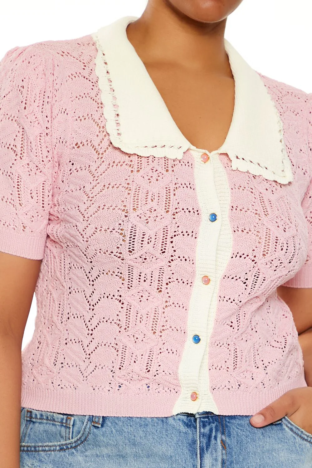 Plus Size Pointelle Sweater-Knit Shirt - Image 3