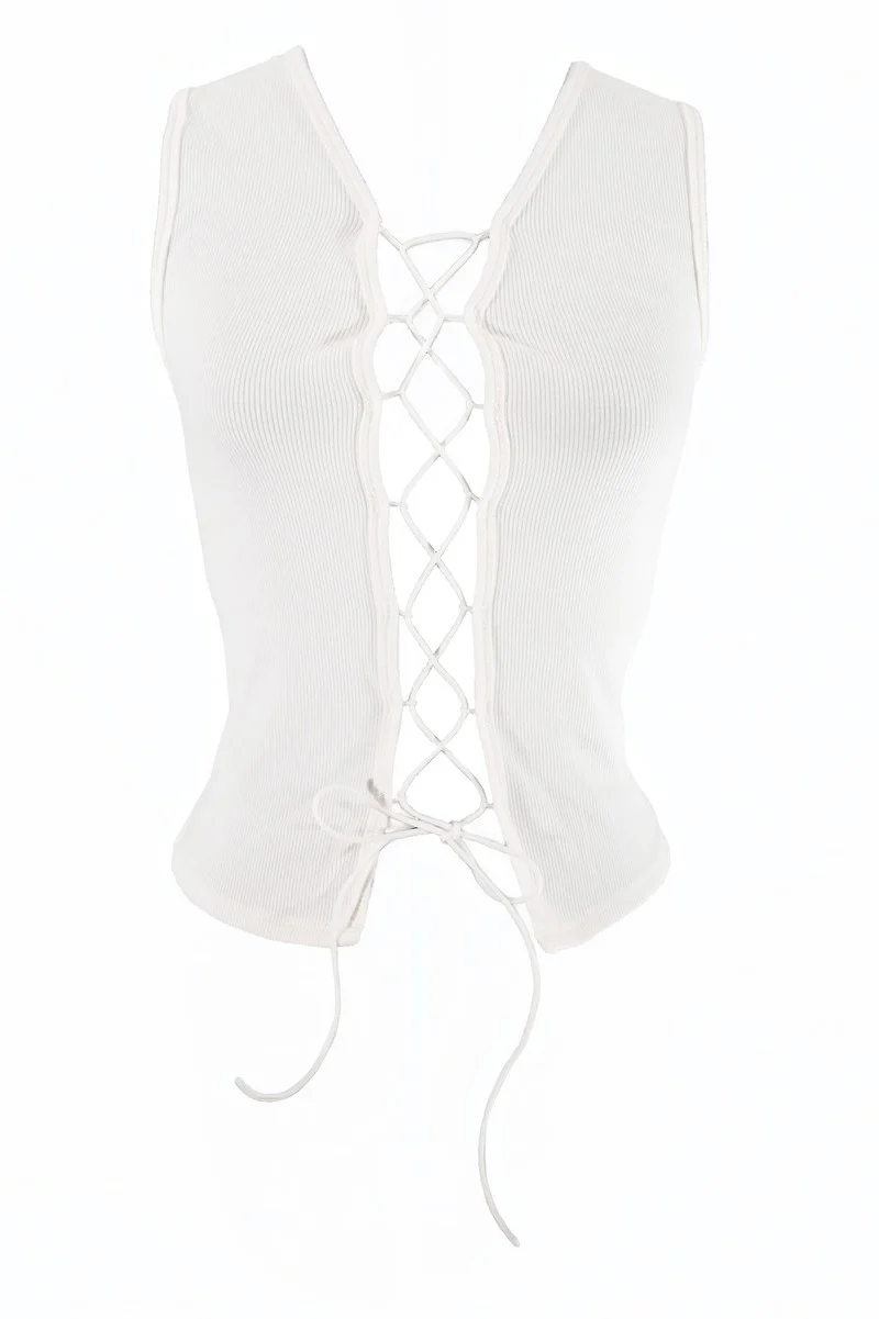 Sleeveless Lace-Up V-Neck Top - Image 2