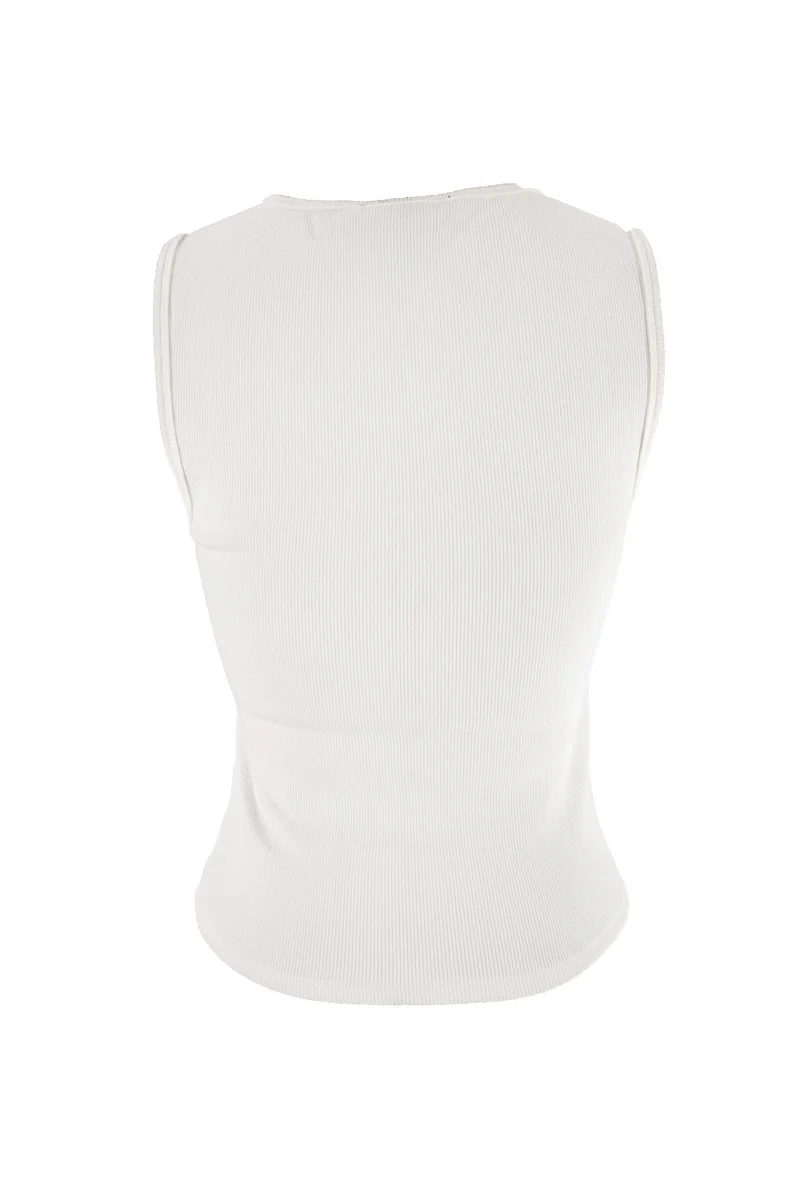 Sleeveless Lace-Up V-Neck Top - Image 3