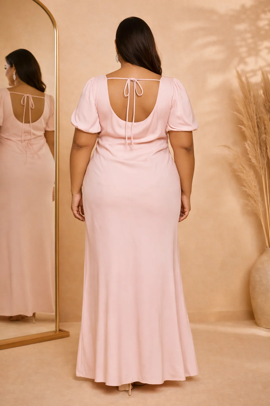 Plus Size Satin Puff-Sleeve Maxi Dress - Image 2