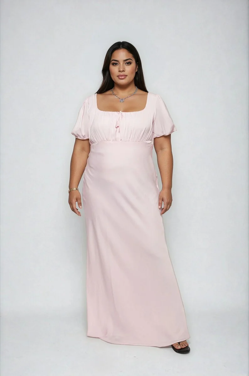 Plus Size Satin Puff-Sleeve Maxi Dress - Image 3