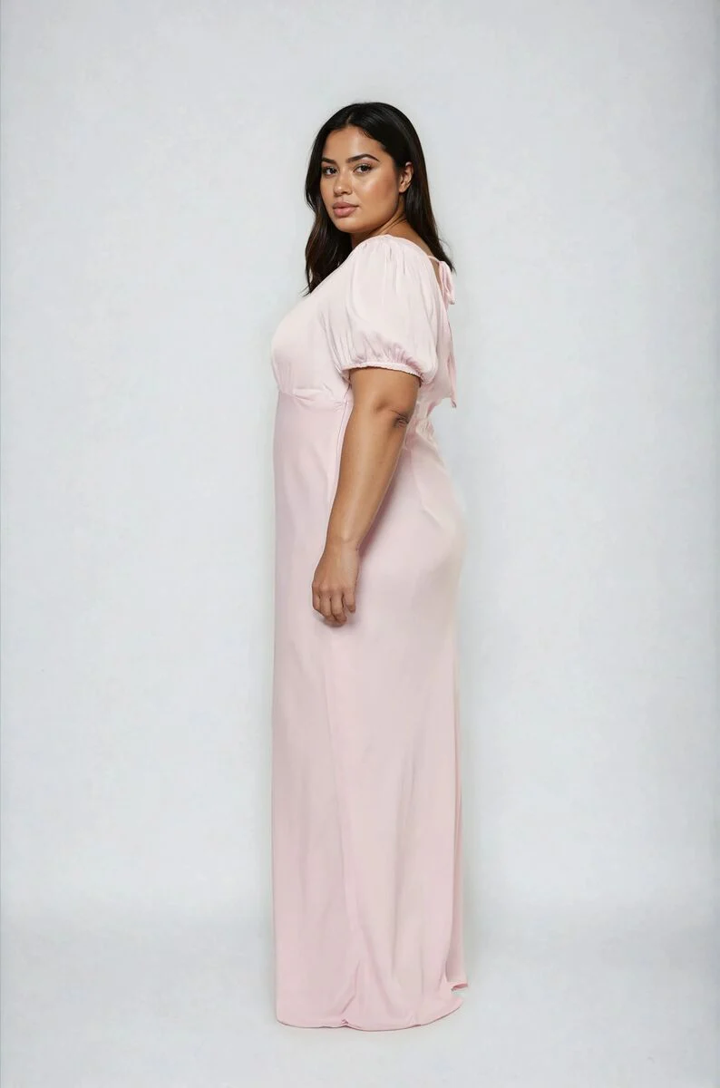 Plus Size Satin Puff-Sleeve Maxi Dress - Image 4