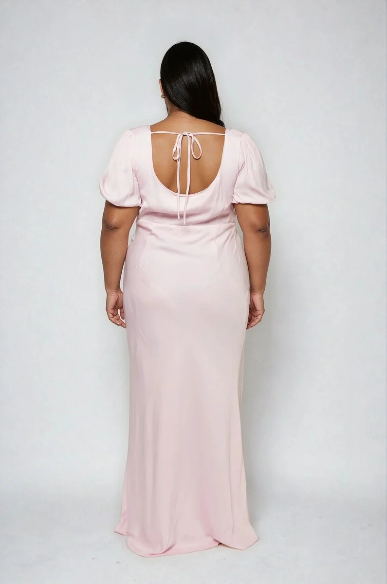 Plus Size Satin Puff-Sleeve Maxi Dress - Image 5