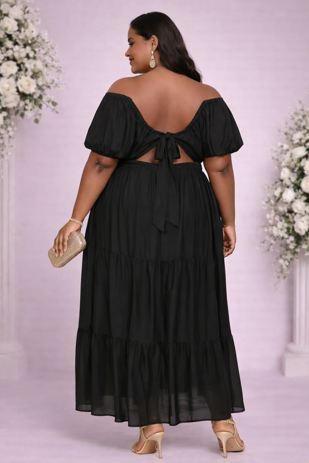 Plus Size Tiered Puff-Sleeve Maxi Dress - Image 2