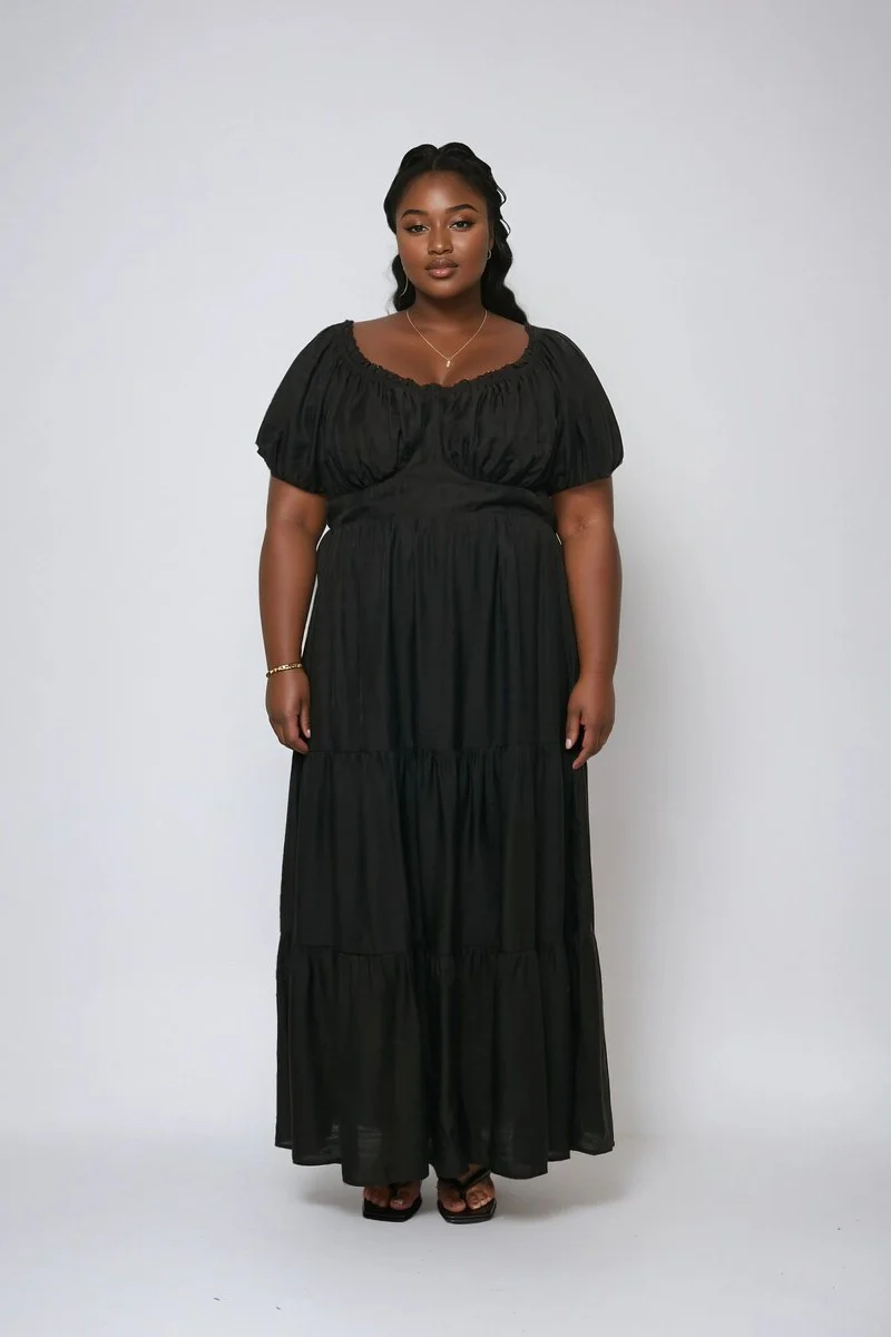 Plus Size Tiered Puff-Sleeve Maxi Dress - Image 3