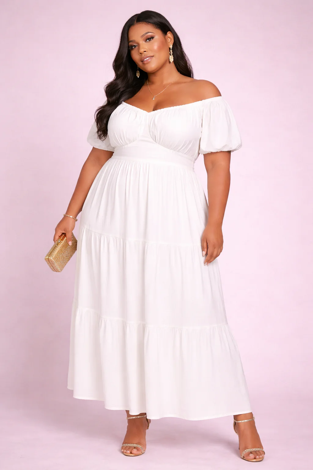 Plus Size Tiered Puff-Sleeve Maxi Dress - Image 5