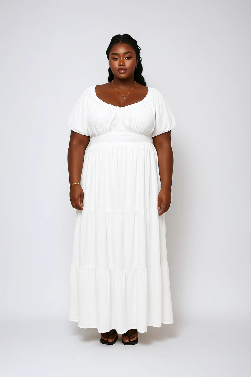 Plus Size Tiered Puff-Sleeve Maxi Dress - Image 7