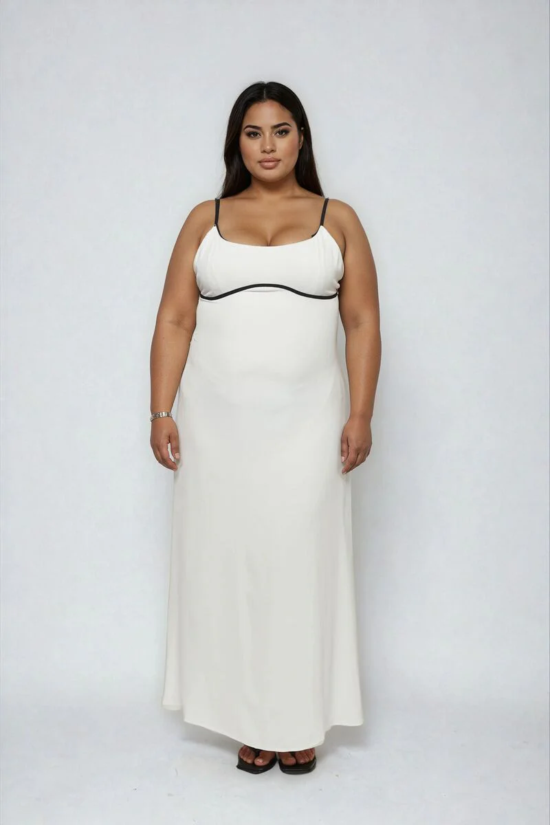 Plus Size Contrast-Trim Satin Cami Maxi Dress - Image 3