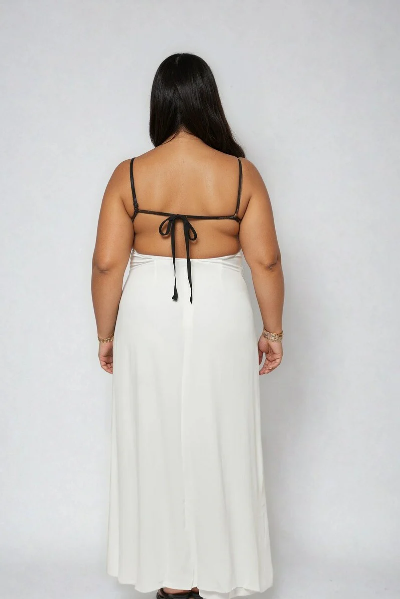 Plus Size Contrast-Trim Satin Cami Maxi Dress - Image 4