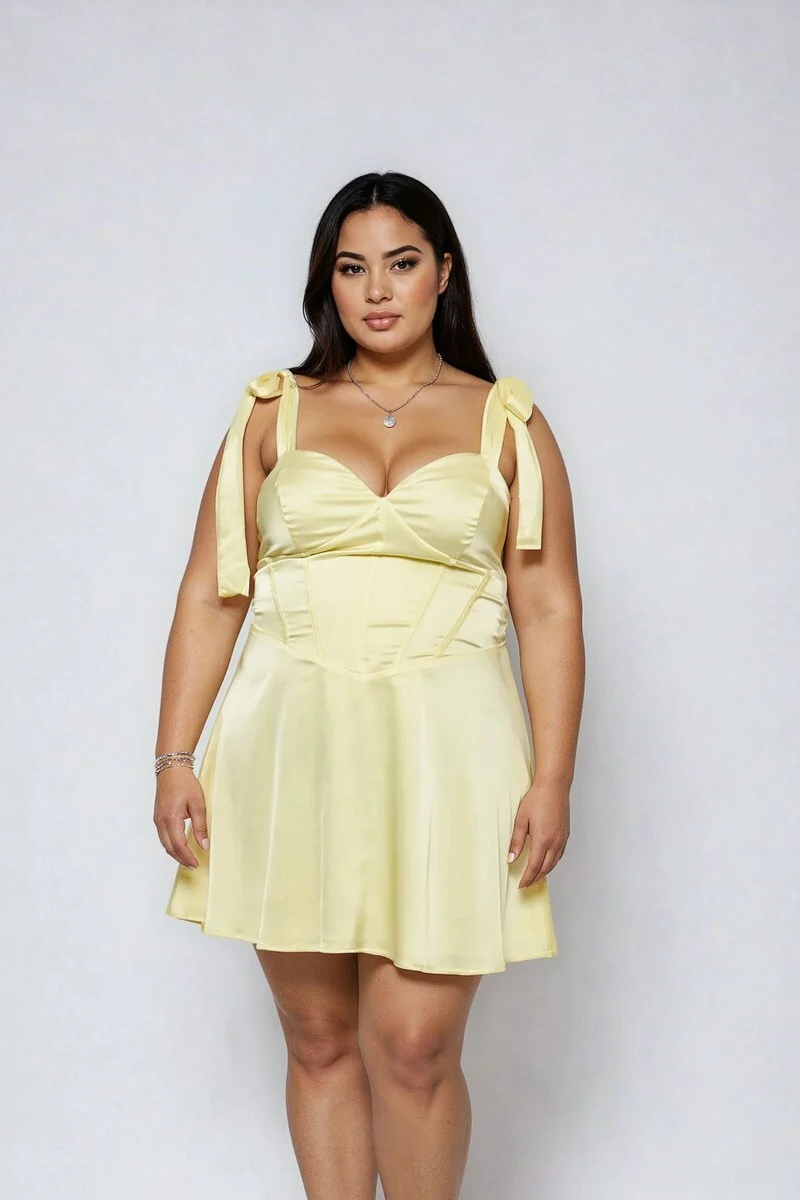 Plus Size Satin Bow-Strap Mini Dress - Image 3