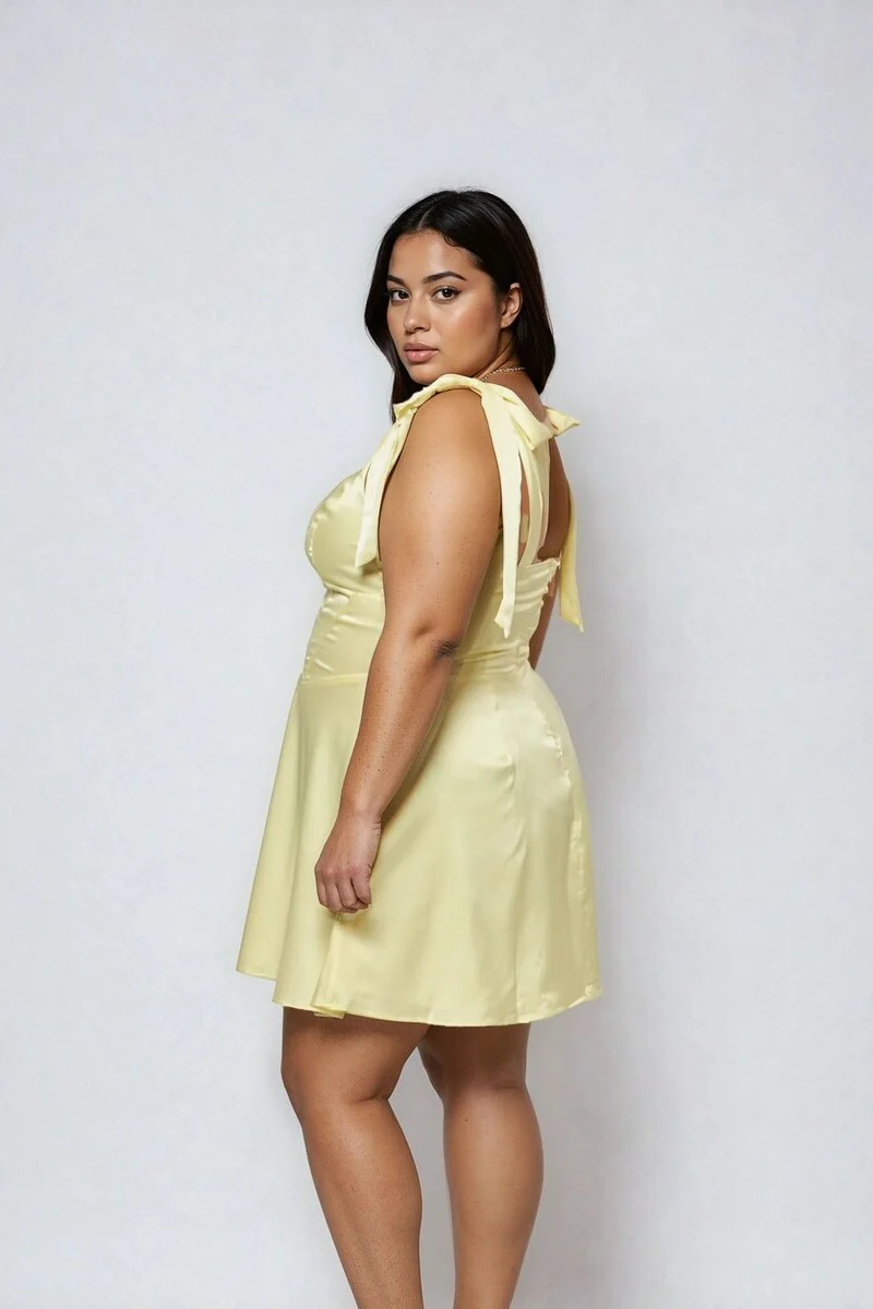 Plus Size Satin Bow-Strap Mini Dress - Image 4