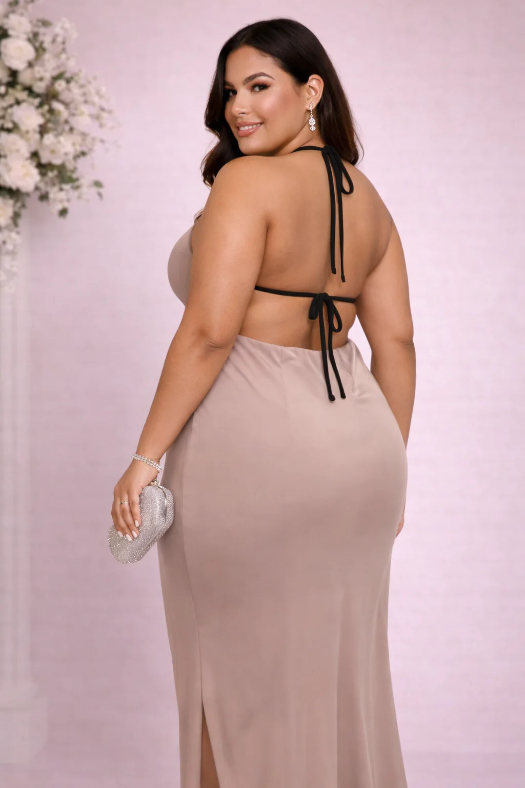 Plus Size Chiffon Halter Slip Maxi Dress - Image 2