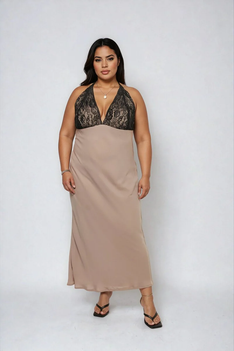 Plus Size Chiffon Halter Slip Maxi Dress - Image 3