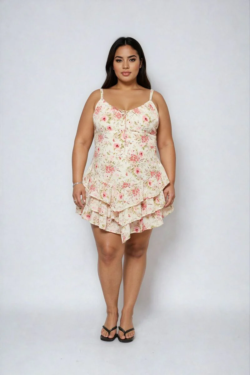 Plus Size Floral Ruffled Mini Dress - Image 2
