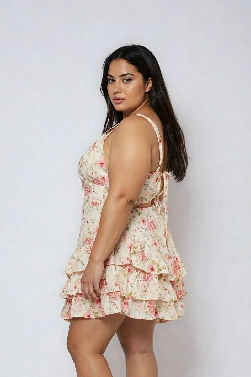 Plus Size Floral Ruffled Mini Dress - Image 3