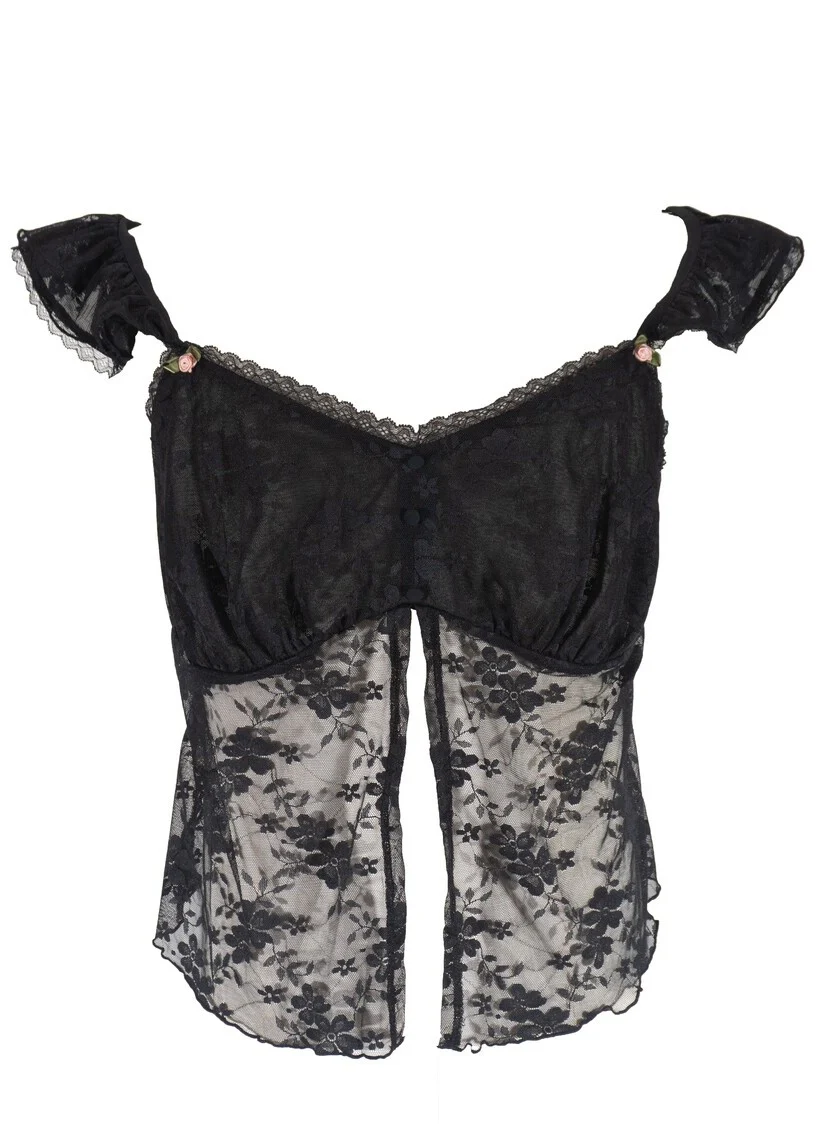 Plus Size Sheer Cap-Sleeve Lace-Trim Top - Image 2