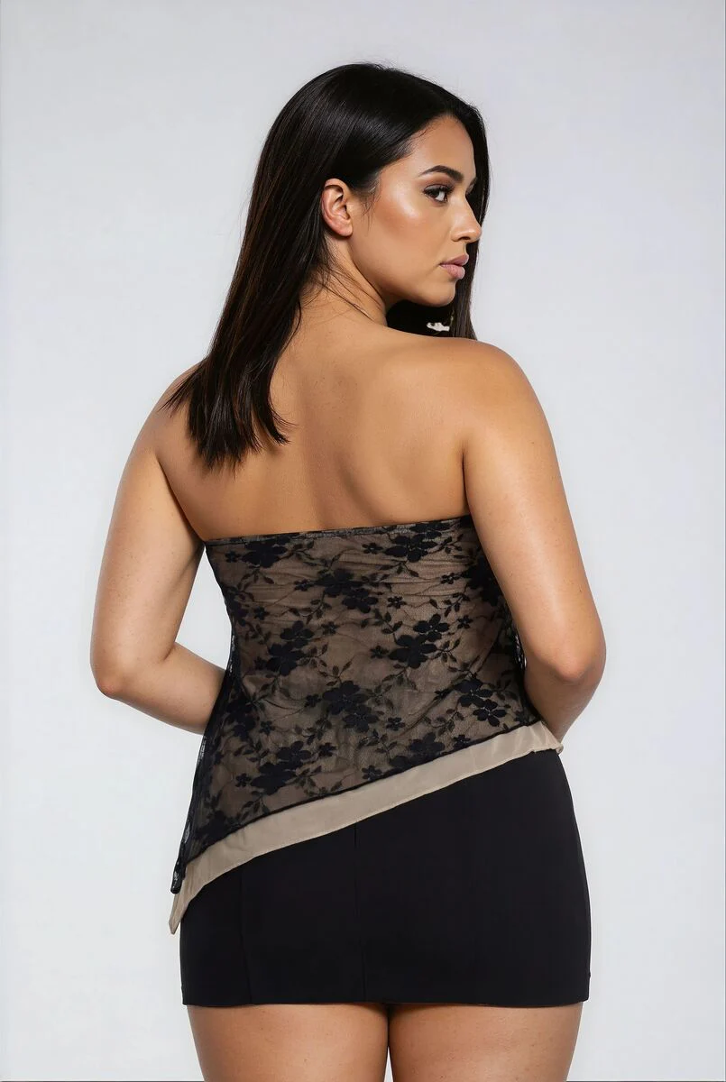 Plus Size Floral Lace Asymmetrical-Hem Tube Top - Image 2