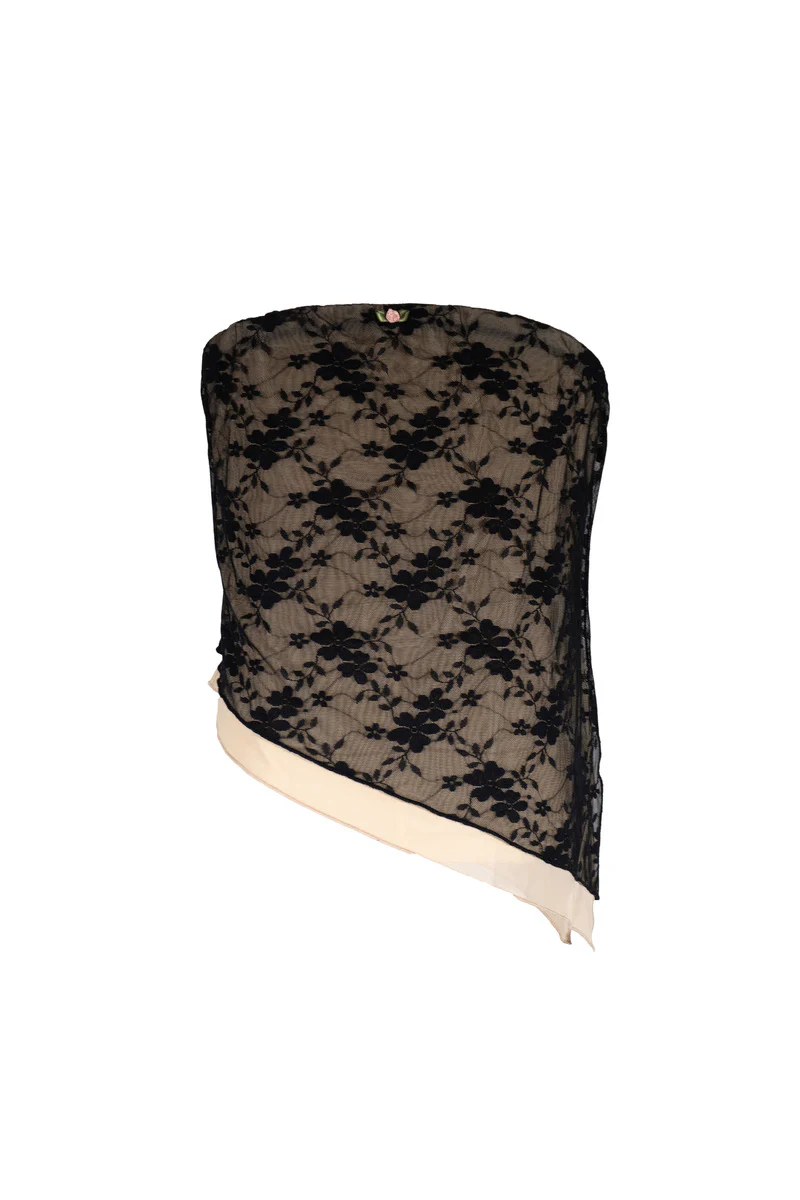 Plus Size Floral Lace Asymmetrical-Hem Tube Top - Image 3