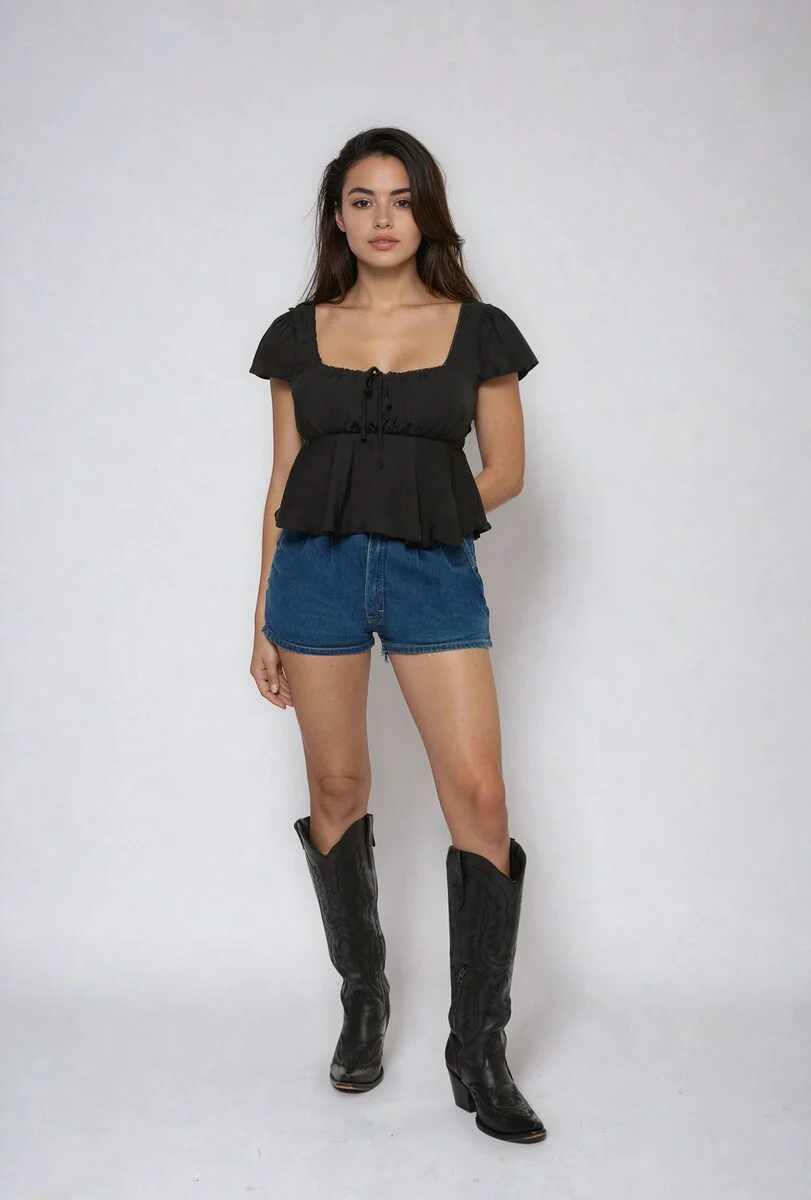 Satin Puff-Sleeve Peplum Crop Top - Image 5