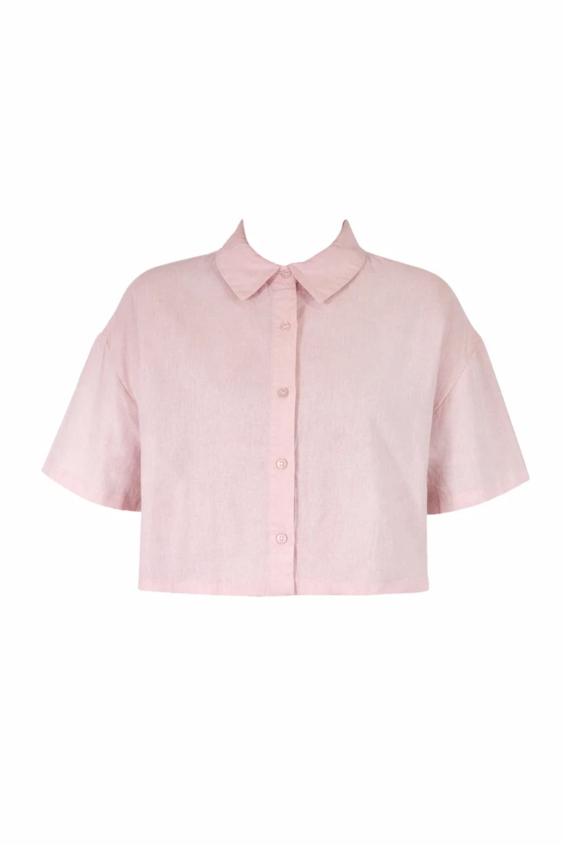 Plus Size Cropped Button-Front Shirt - Image 3