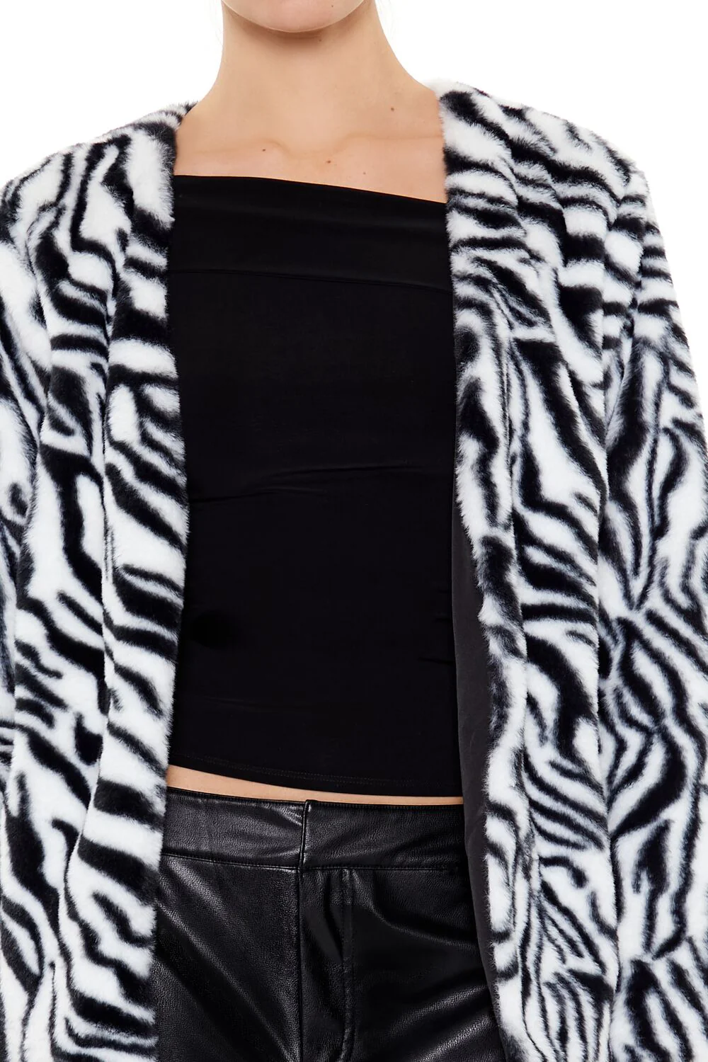 Zebra Print Faux Fur Coat - Image 3