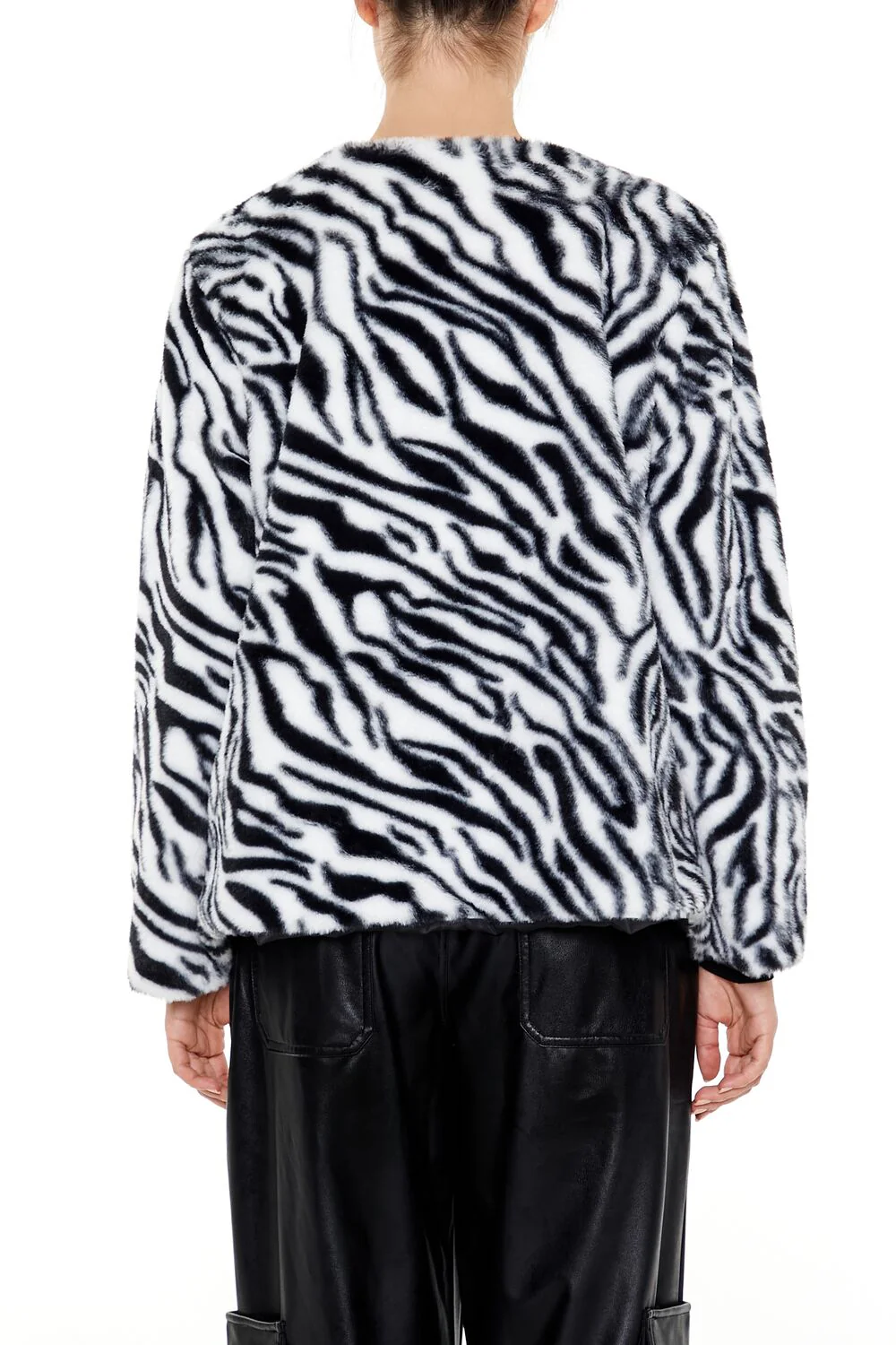 Zebra Print Faux Fur Coat - Image 5
