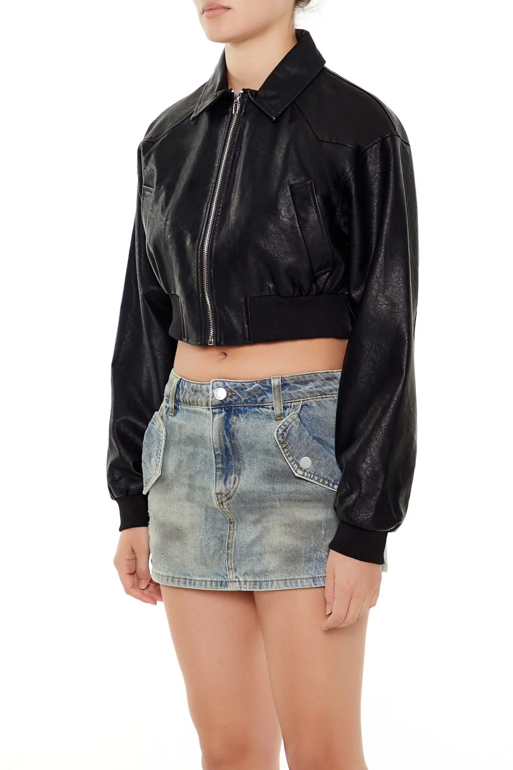 Faux Leather Cropped Jacket - Image 4