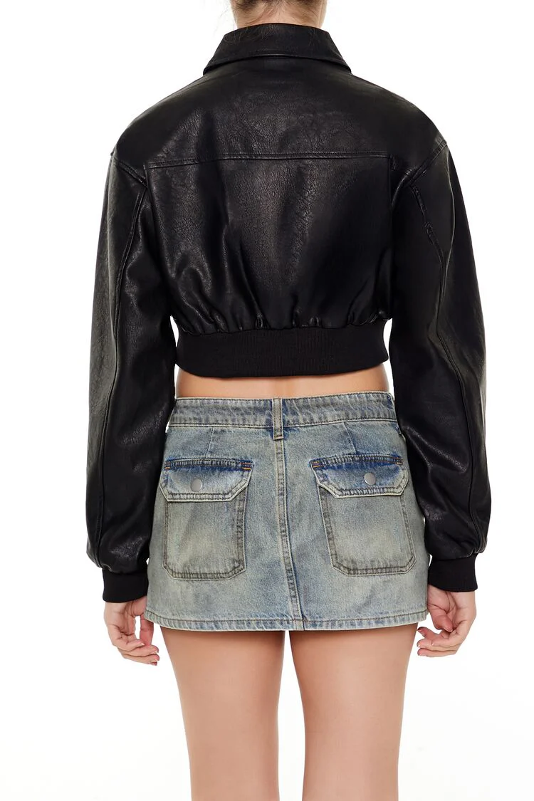 Faux Leather Cropped Jacket - Image 5