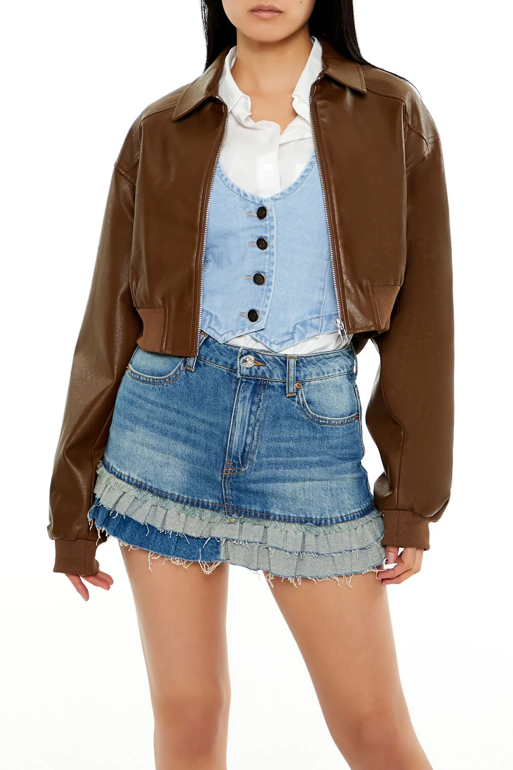 Faux Leather Cropped Jacket - Image 6