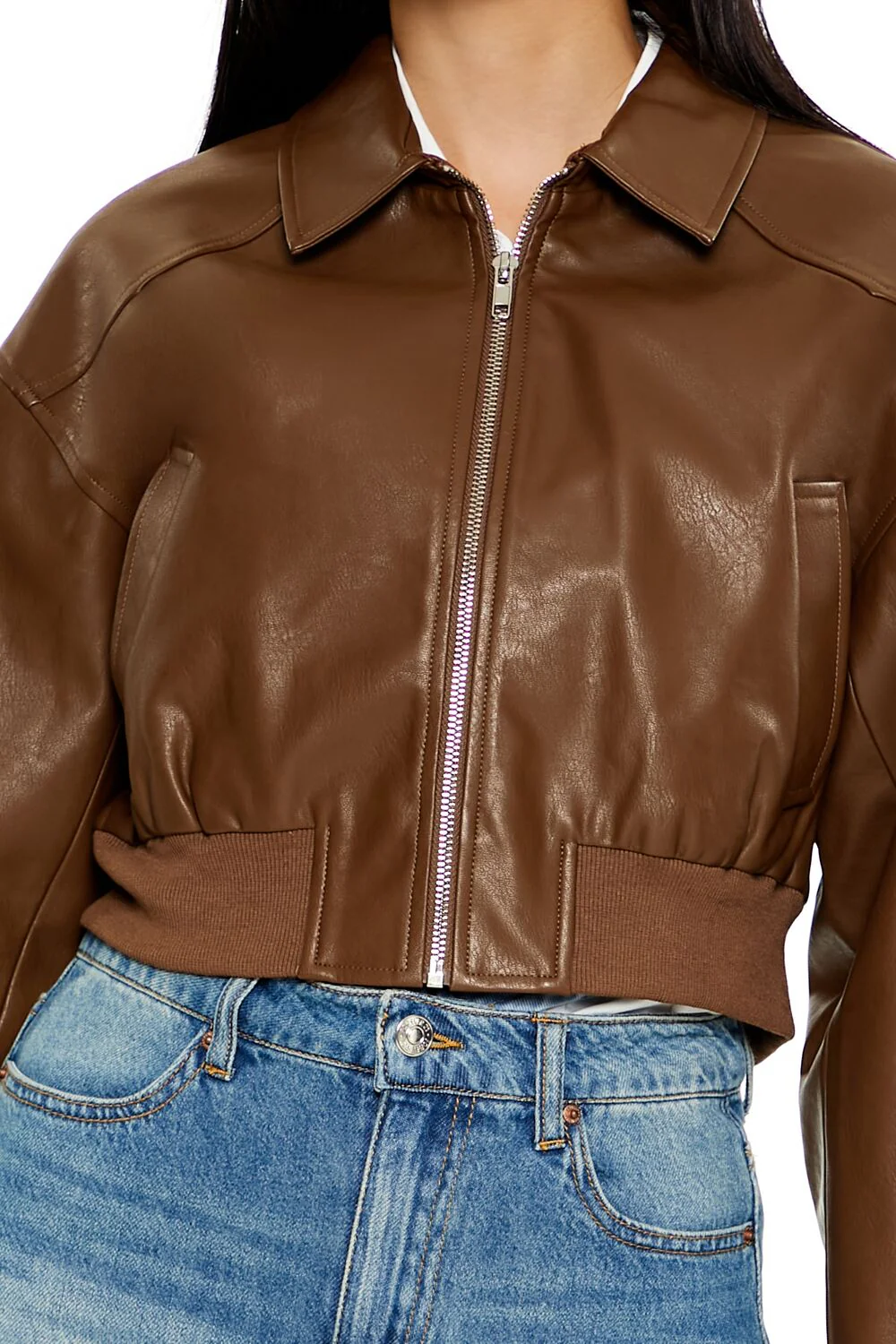 Faux Leather Cropped Jacket - Image 8