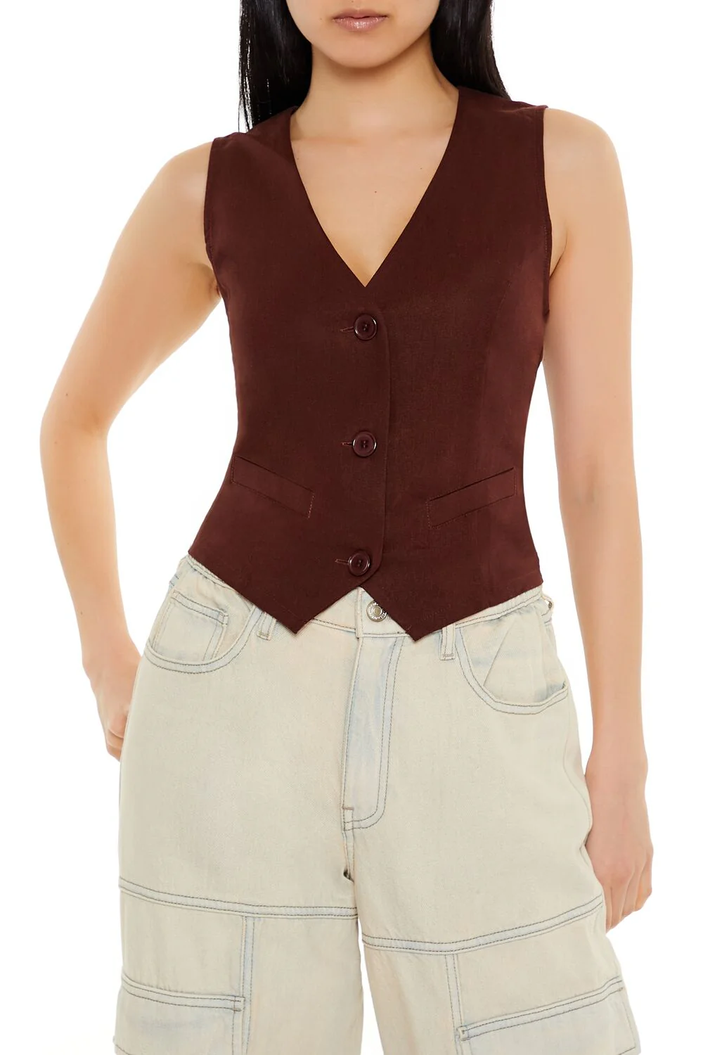 V-Neck Cropped Hem Vest - Image 16