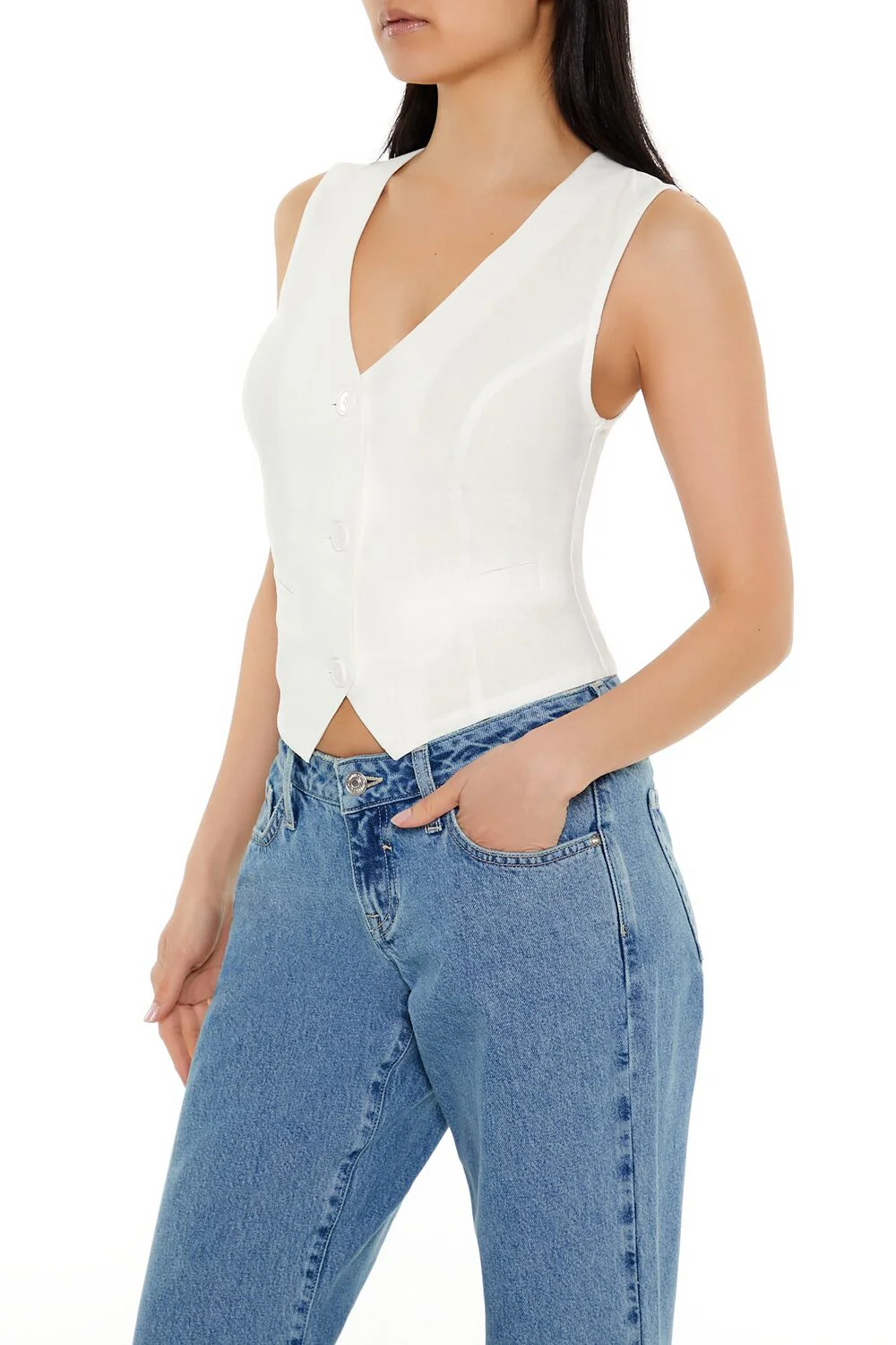 V-Neck Cropped Hem Vest - Image 4