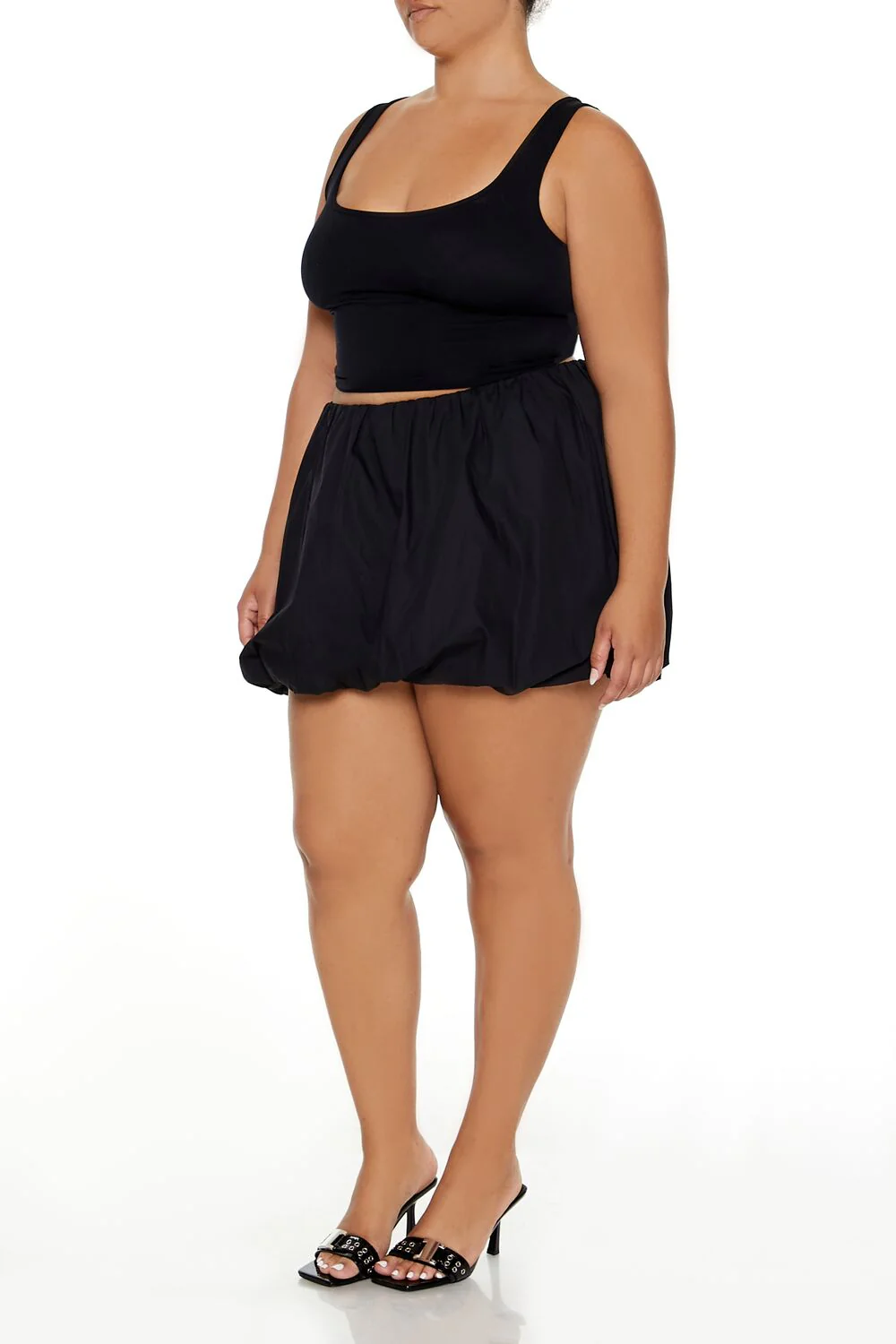 Plus Size Poplin Bubble-Hem Mini Skirt - Image 3