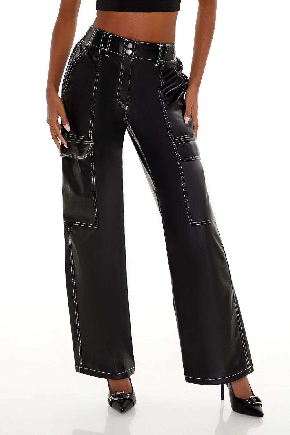 Faux Leather Cargo Pants - Image 2