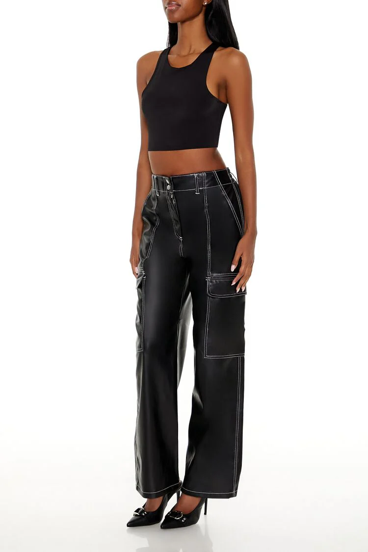 Faux Leather Cargo Pants - Image 3