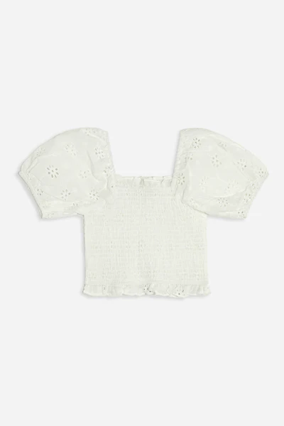 Girls Eyelet Puff-Sleeve Top (Kids) - Image 2
