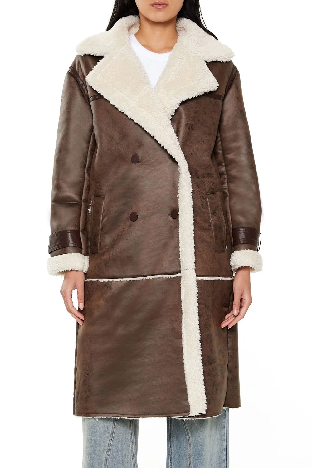 Faux Shearling-Trim Trench Coat - Image 2