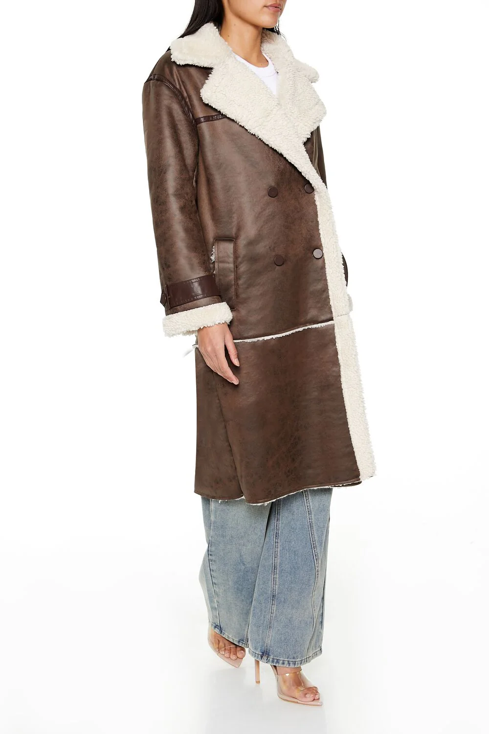 Faux Shearling-Trim Trench Coat - Image 3