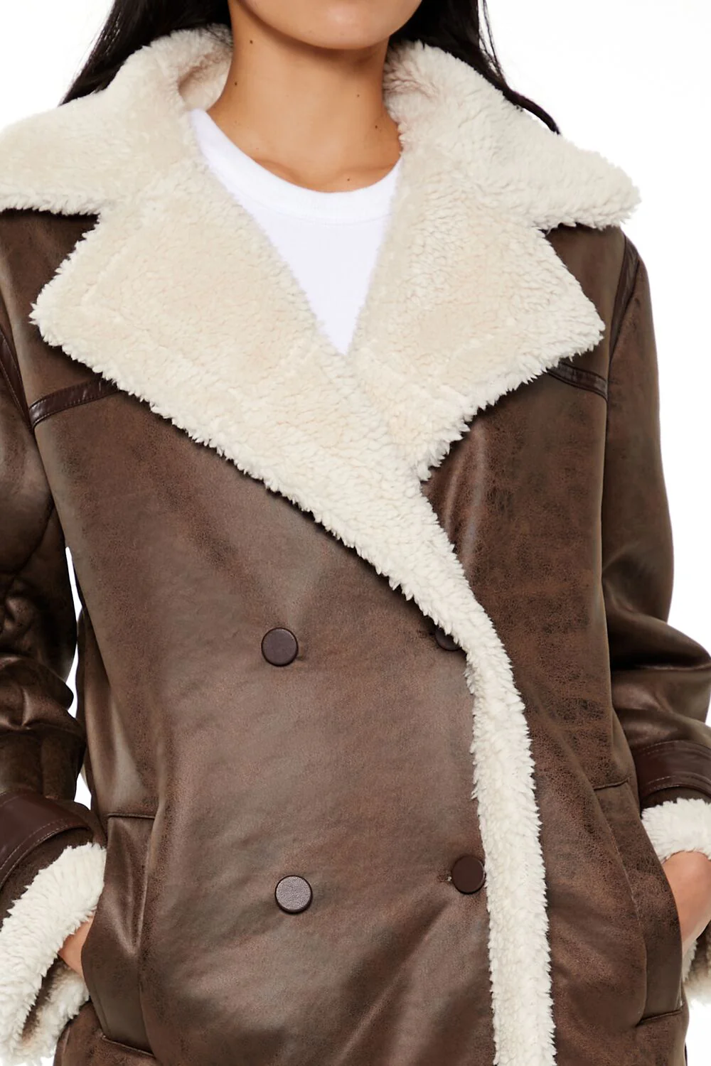 Faux Shearling-Trim Trench Coat - Image 5