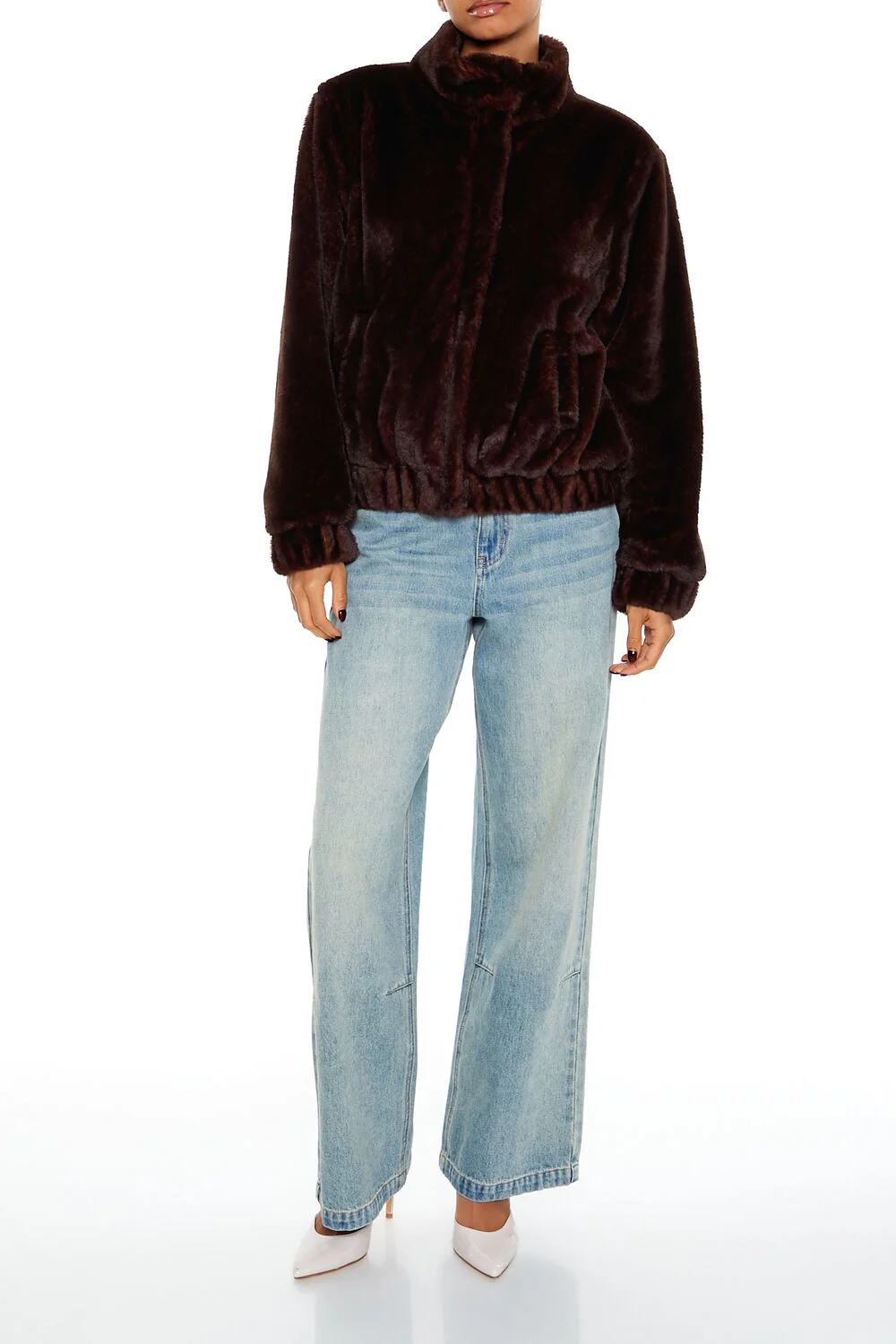 Faux Fur Funnel-Neck Bomber Jacket - Image 2