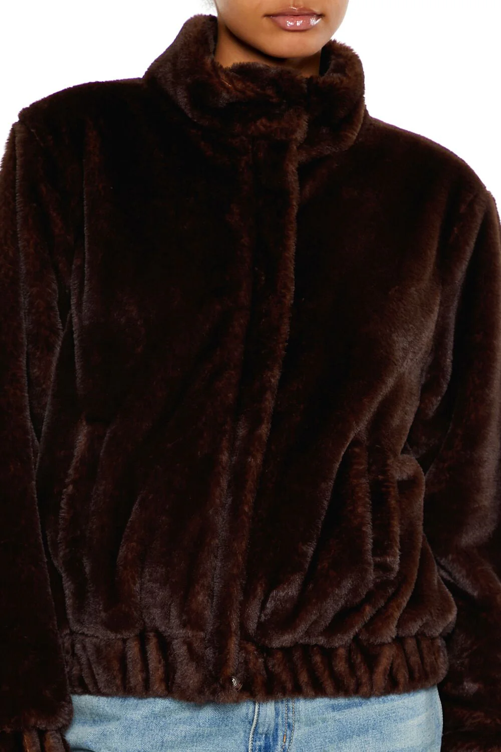 Faux Fur Funnel-Neck Bomber Jacket - Image 3