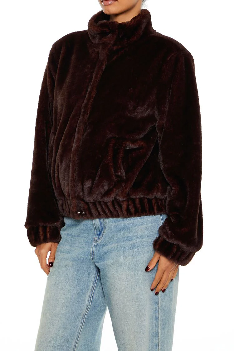 Faux Fur Funnel-Neck Bomber Jacket - Image 4