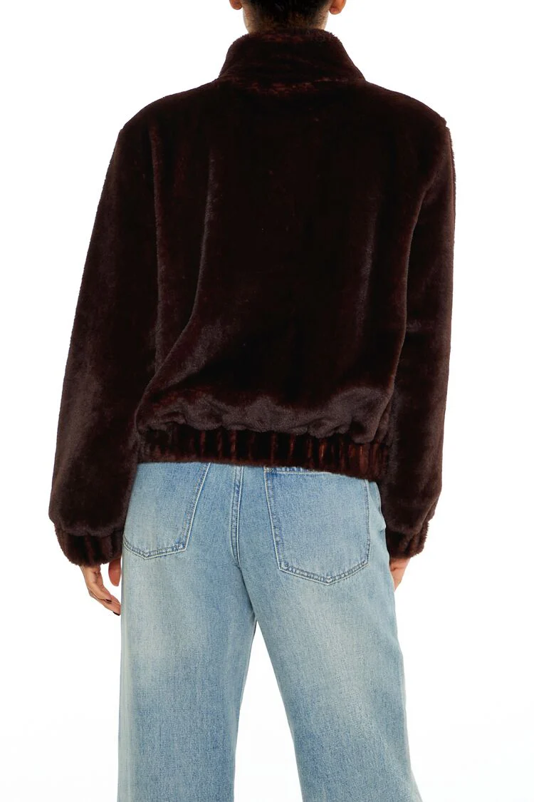 Faux Fur Funnel-Neck Bomber Jacket - Image 5