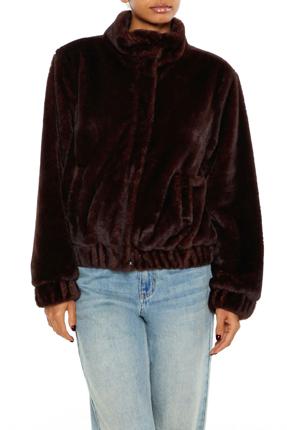 Faux Fur Funnel-Neck Bomber Jacket - Image 6