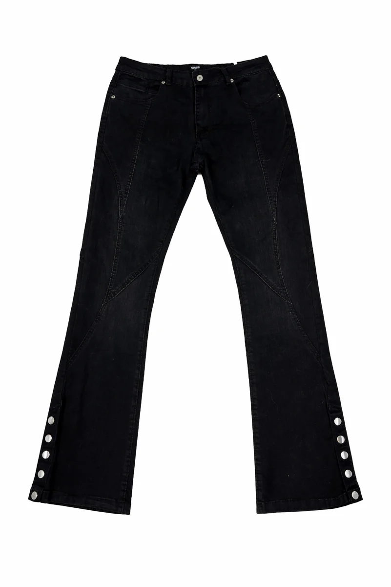 Snap Detail Flared Jeans - Image 3