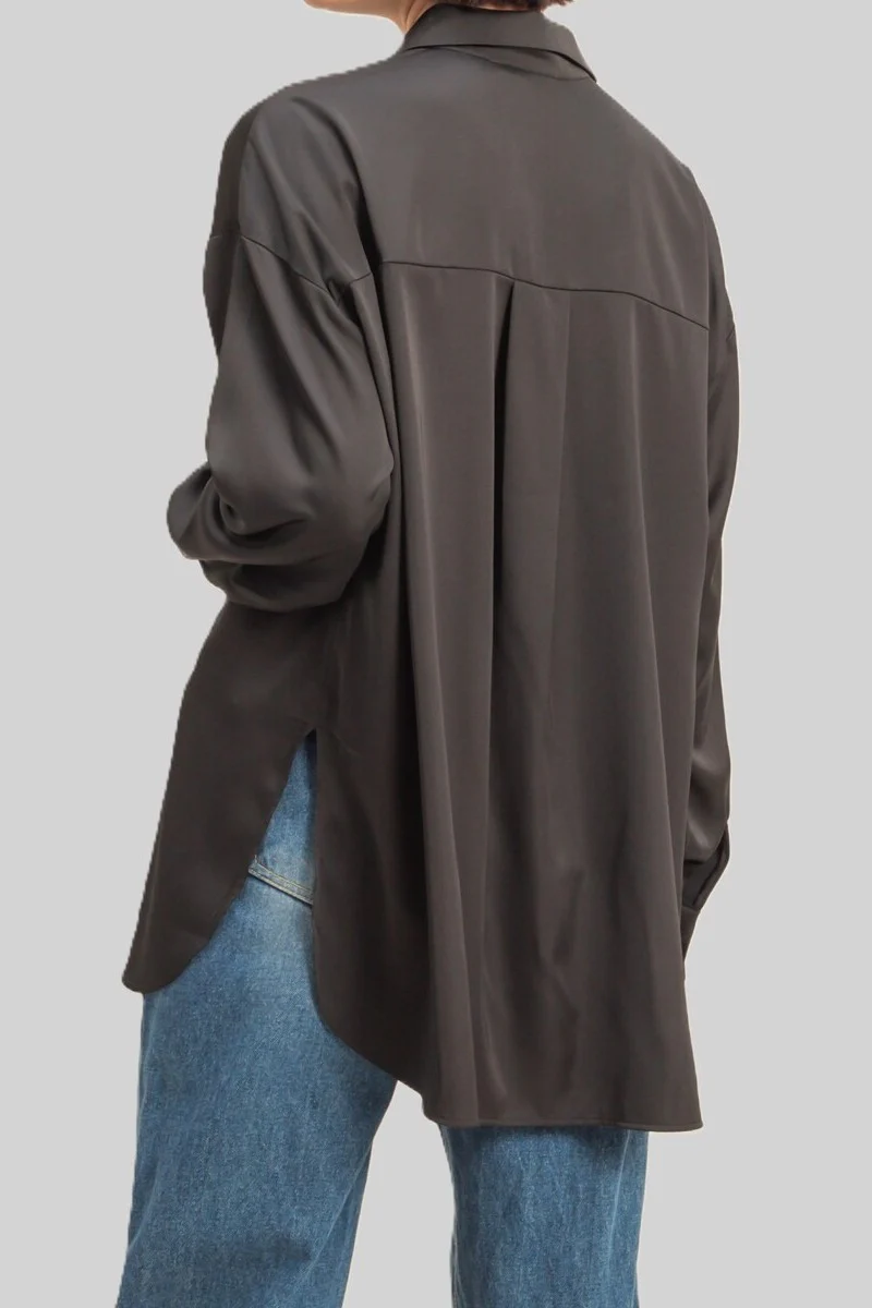 Oversized Satin Button-Up Shirt - Image 3