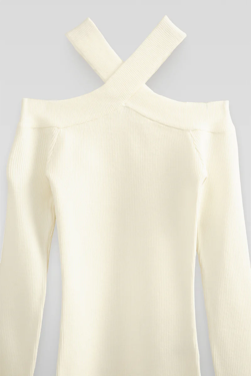 Ribbed Off-The-Shoulder Halter Sweater-Knit Top - Image 13